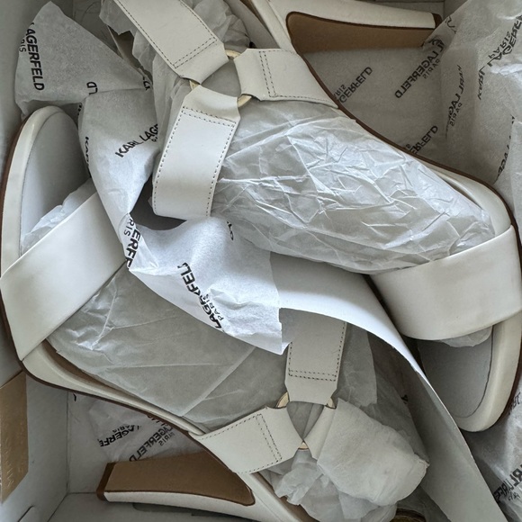 Karl Lagerfeld Paris Cieone White Patent Leather High Heel Sandals Size 10 - Picture 2 of 3